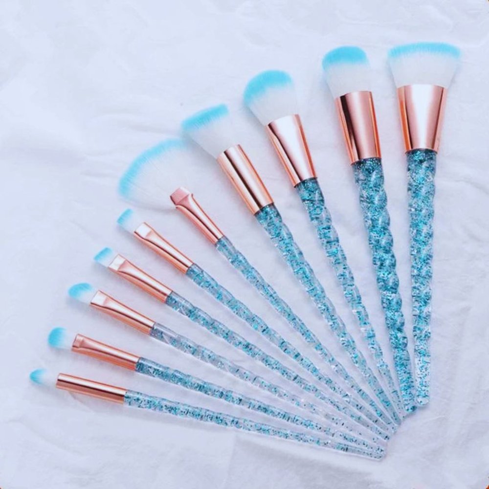 10 Piece Unicorn Glitter Makeup Brush Set